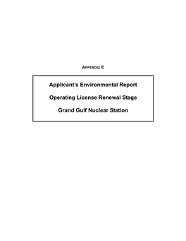 Applicant's Environmental Report Operating License Renewal Stage