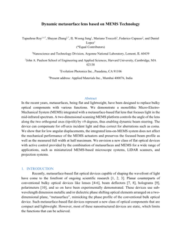 Dynamic Metasurface Lens Based on MEMS Technology