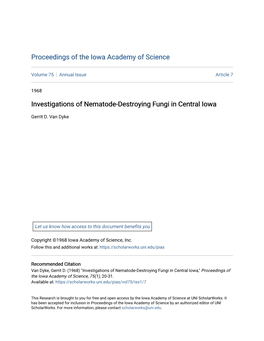 Investigations of Nematode-Destroying Fungi in Central Iowa