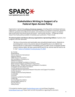 Stakeholders Writing in Support of a Federal Open Access Policy