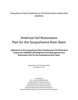 The SRAFRC American Eel Restoration Plan for The