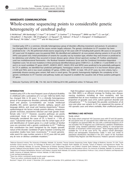 Whole-Exome Sequencing Points to Considerable Genetic Heterogeneity of Cerebral Palsy