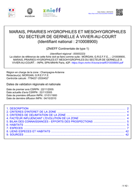 MARAIS, PRAIRIES HYGROPHILES ET MESOHYGROPHILES DU SECTEUR DE GERNELLE À VIVIER-AU-COURT (Identifiant National : 210008900)