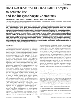 HIV-1 Nef Binds the DOCK2–ELMO1 Complex to Activate Rac and Inhibit Lymphocyte Chemotaxis