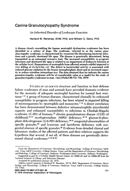 Canine Granulocytopathy Syndrome an Inherited Disorder Ofleukocyte Function