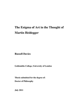 The Enigma of Art in the Thought of Martin Heidegger