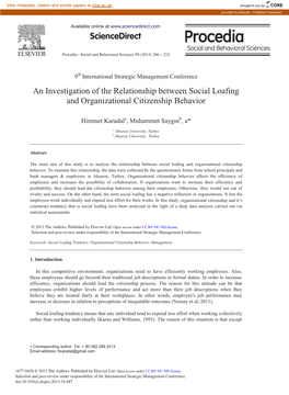 An Investigation of the Relationship Between Social Loafing and Organizational Citizenship Behavior