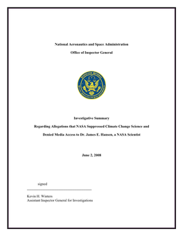 Investigative Summary Regarding Allegations That NASA Suppressed Climate Change Science and Denied Media Access to Dr