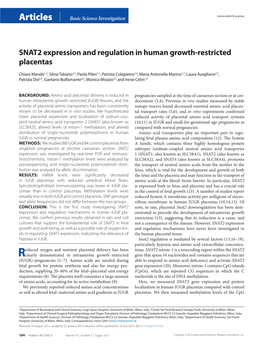 SNAT 2 Expression and Regulation in Human Growth-Restricted Placentas