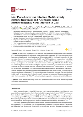 Prior Puma Lentivirus Infection Modifies Early Immune