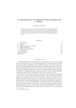 An Exposition of the Riemann Roch Theorem for Curves