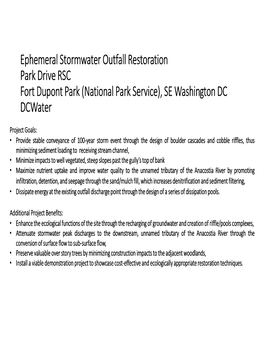 Ephemeral Stormwater Outfall Restoration Park Drive RSC Fort Dupont Park (National Park Service), SE Washington DC Dcwater