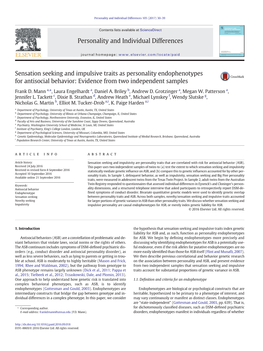 Sensation Seeking and Impulsive Traits As Personality Endophenotypes for Antisocial Behavior: Evidence from Two Independent Samples