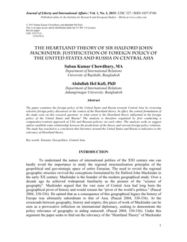 The Heartland Theory of Sir Halford John Mackinder: Justification of Foreign