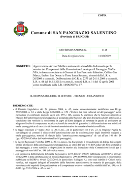 Comune Di SAN PANCRAZIO SALENTINO (Provincia Di BRINDISI)