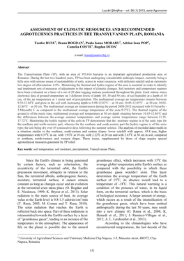 Assessment of Climatic Resources and Recommended Agrotechnics Practices in the Transylvanian Plain, Romania