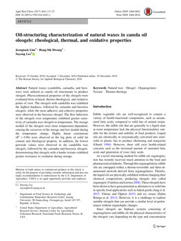 Oil-Structuring Characterization of Natural Waxes in Canola Oil Oleogels: Rheological, Thermal, and Oxidative Properties