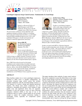 Centrifugal Compressor Surge Control Systems - Fundamentals of a Good Design