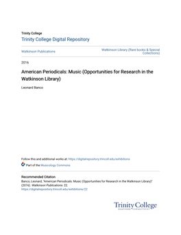 Music (Opportunities for Research in the Watkinson Library)