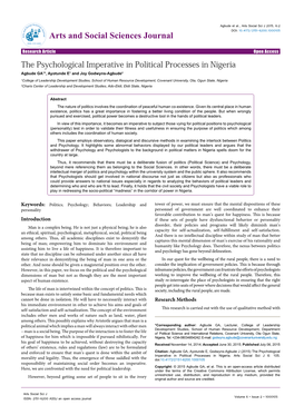 The Psychological Imperative in Political Processes in Nigeria