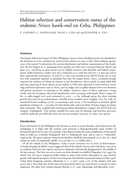 Habitat Selection and Conservation Status of the Endemic Ninox Hawk-Owl on Cebu, Philippines