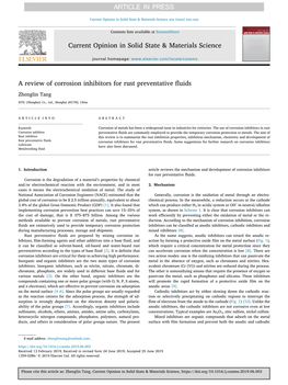 A Review of Corrosion Inhibitors for Rust Preventative Fluids Zhenglin Tang