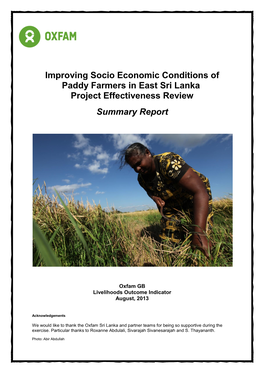 Improving Socio Economic Conditions of Paddy Farmers in East Sri Lanka Project Effectiveness Review Summary Report