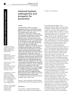 Asteroid Hyalosis: PF Kador and M Wyman Pathogenesis and Prospects for Prevention