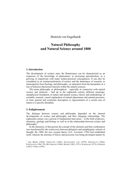 Natural Philosophy and Natural Science Around 1800