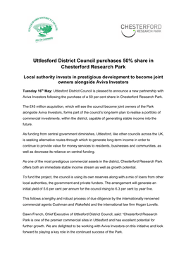 Uttlesford District Council Purchases 50% Share in Chesterford Research Park