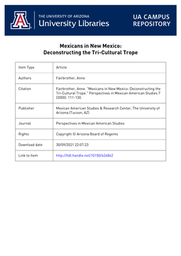 Mexicans in New Mexico: Deconstructing the Tri-Cultural Trope