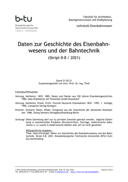 Daten Zur Geschichte Des Eisenbahn- Wesens Und Der Bahntechnik