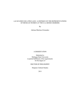 Las Mujeres Del Otro Lado: a Critique of the Representations of Mexican Women at the U.S.-Mexico Border