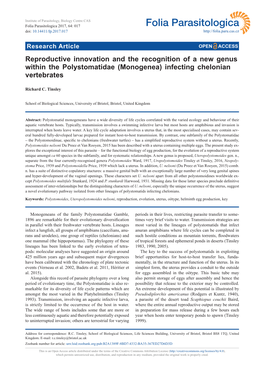 (Monogenea) Infecting Chelonian Vertebrates