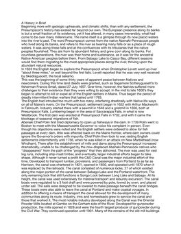 A History in Brief Beginning More with Geologic Upheavals, and Climatic Shifts, Than with Any Settlement, the Presumpscot’S History Has Existed Far Beyond Our Own