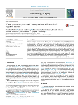 Whole Genome Sequences of 2 Octogenarians with Sustained Cognitive Abilities