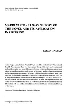 Mario Vargas Llosa's Theory of the Novel and Its Application in Criticism