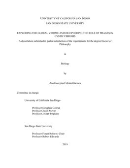 University of California San Diego San Diego State University Exploring the Global Virome and Deciphering the Role of Phages In