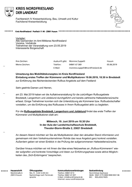 KREIS NORDFRIESLAND DER LANDRAT  Fachbereich IV Kreisentwicklung, Bau, Umwelt Und Kultur Fachdienst Kreisentwicklung