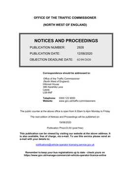 Notcies and Proceedings for the North West of England
