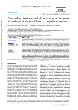 Pharmacology, Taxonomy and Phytochemistry of the Genus Artemisia Specifically from Pakistan: a Comprehensive Review