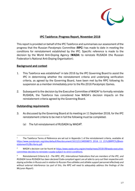 November 2018 IPC Taskforce Progress Report