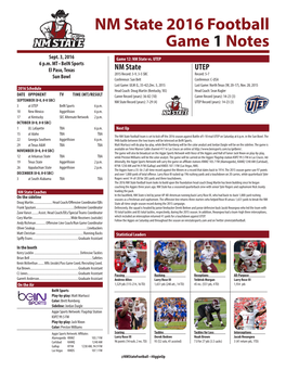 NM State 2016 Football Game 1 Notes