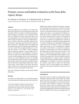 Primate Census and Habitat Evaluation in the Tana Delta Region, Kenya