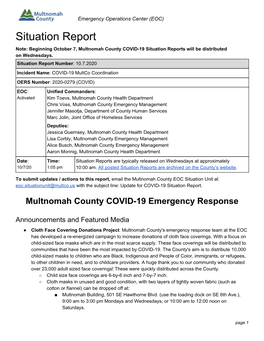 COVID-19 Situation Reports Will Be Distributed on Wednesdays