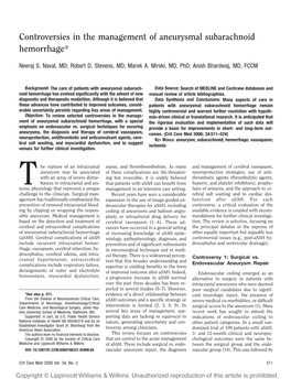 Controversies in the Management of Aneurysmal Subarachnoid Hemorrhage*