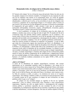 Demasiado Éxito: El Colapso De La Civilización Maya Clásica Arthur A