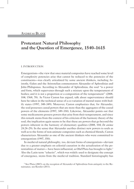 Protestant Natural Philosophy and the Question of Emergence, 1540–1615