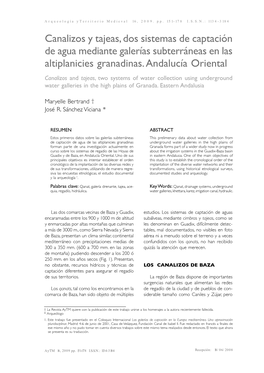 Canalizos Y Tajeas, Dos Sistemas De Captación De Agua Mediante Galerías Subterráneas En Las Altiplanicies Granadinas