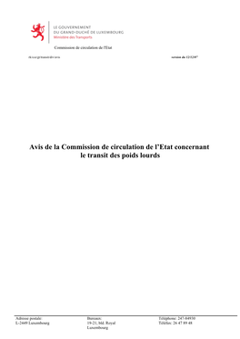 Avis De La Commission De Circulation De L'etat Concernant Le Transit Des Poids Lourds